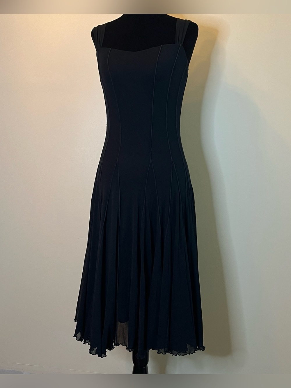 Vintage 90’s Elana Kattan Maxima black mesh sleeveless tea dress